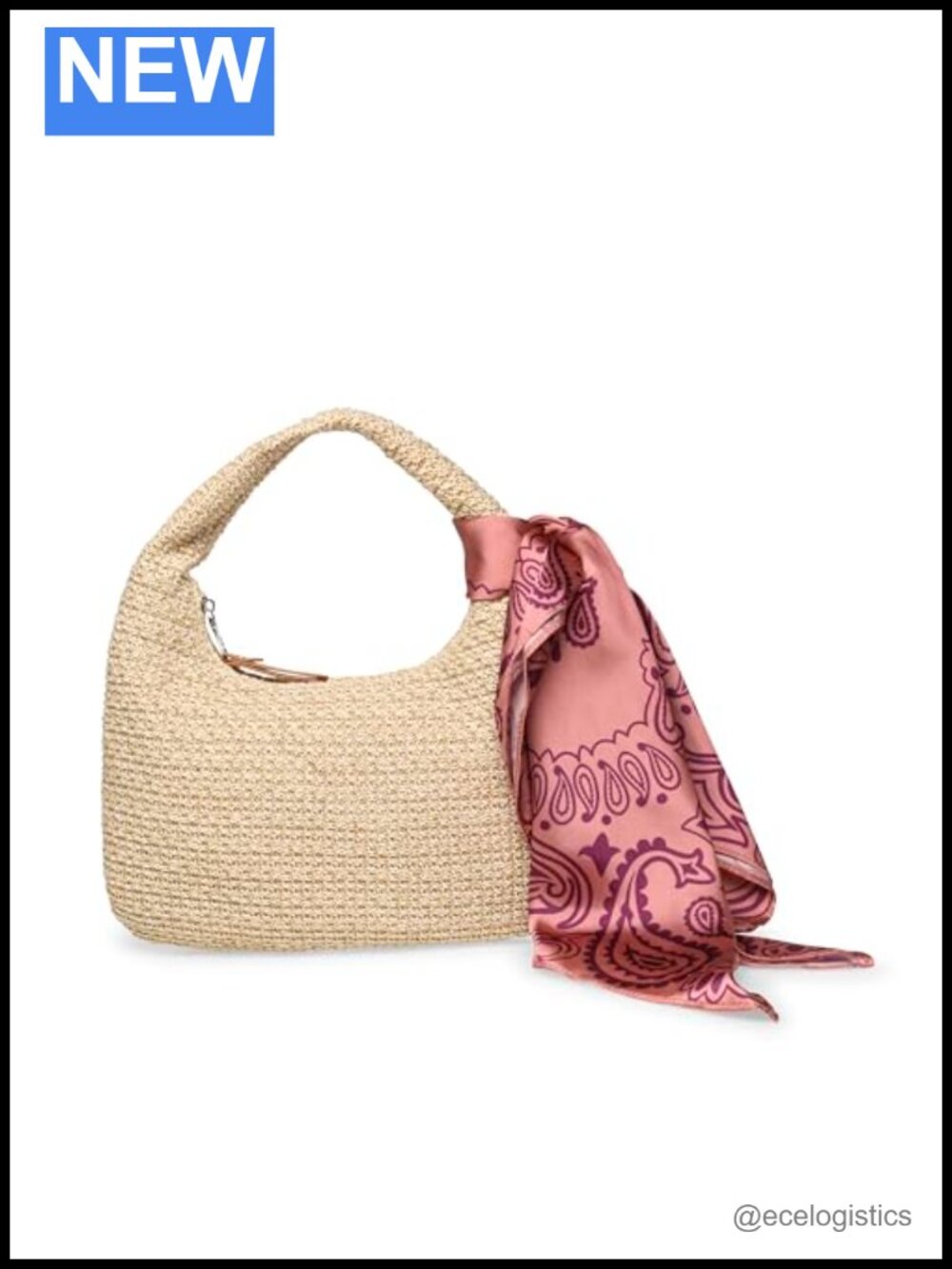 Straw Hobo Bag with Removable Scarf Shoulder Strap